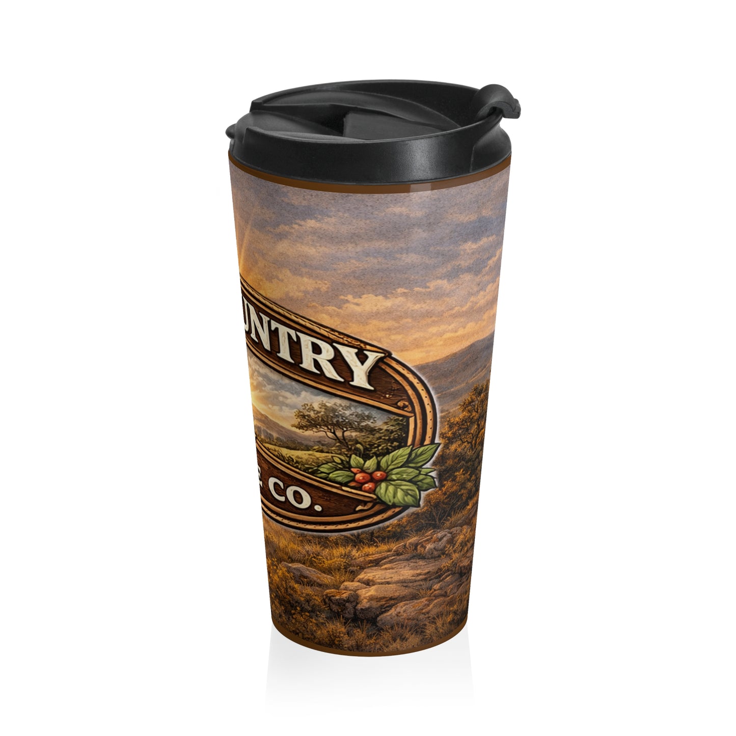 Hill Country Coffee Company Stainless Steel Travel Mug — Scenic Hill Country Morning Design