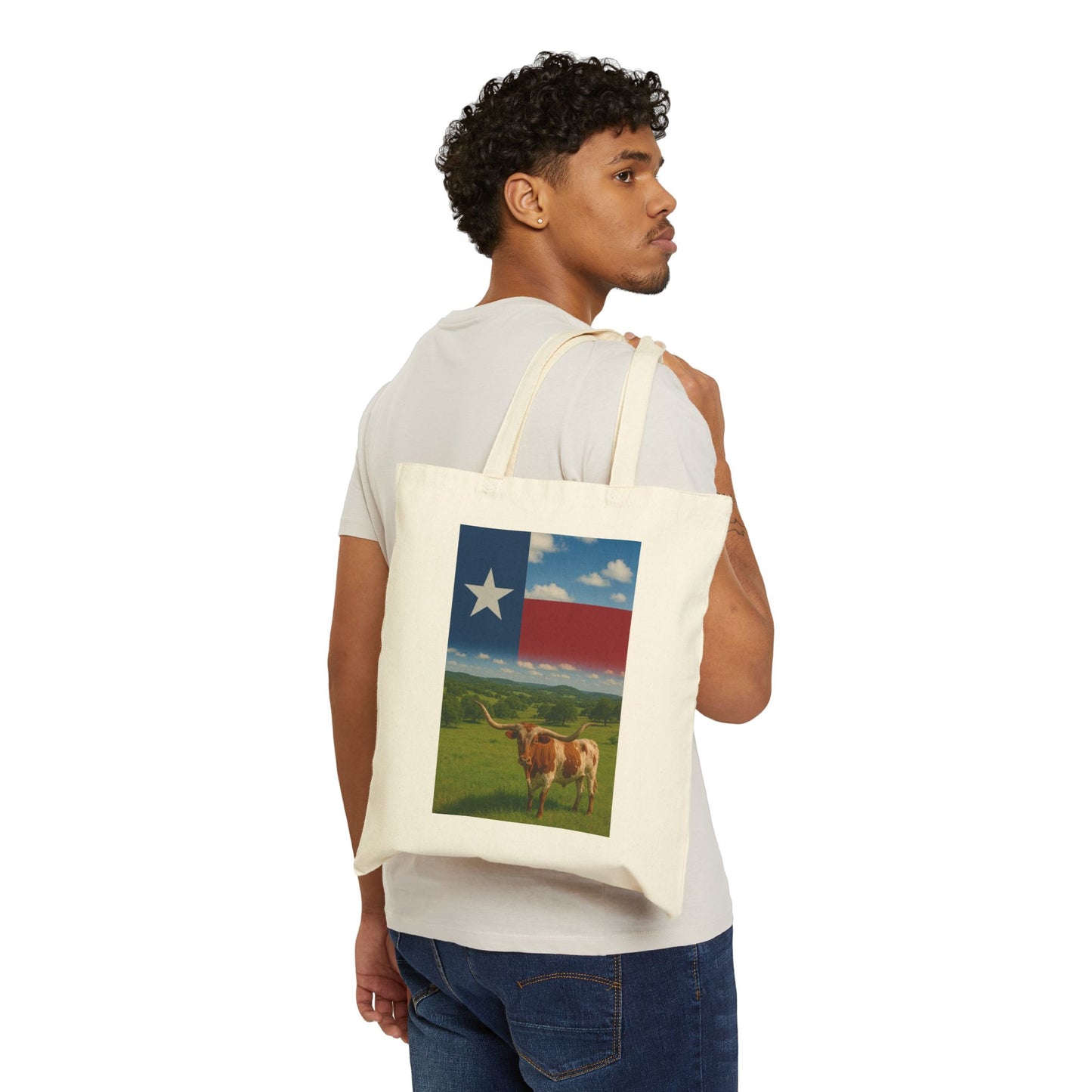 Texas Traditions Canvas Tote — Texas Flag & Longhorn Cotton Tote Bag