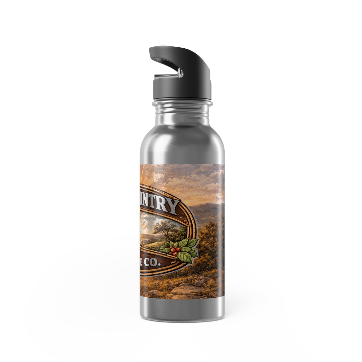 Hill Country Coffee Stainless Steel Drink Travel Bottle with Straw — 20oz Travel Bottle, Hot & Cold, Spill-Proof Lid