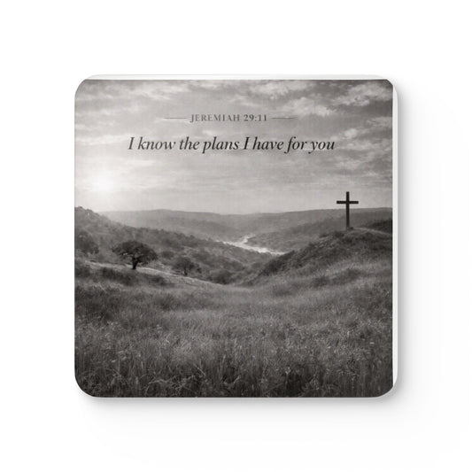 Religious Landscape Cork Coaster Set – 'Jeremiah 29:11 I know the plans I have for you'