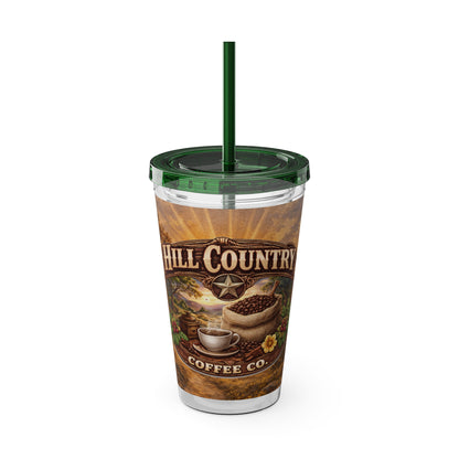 Hill Country Coffee Company 16oz Tumbler with Straw — Iced Coffee Travel Cup