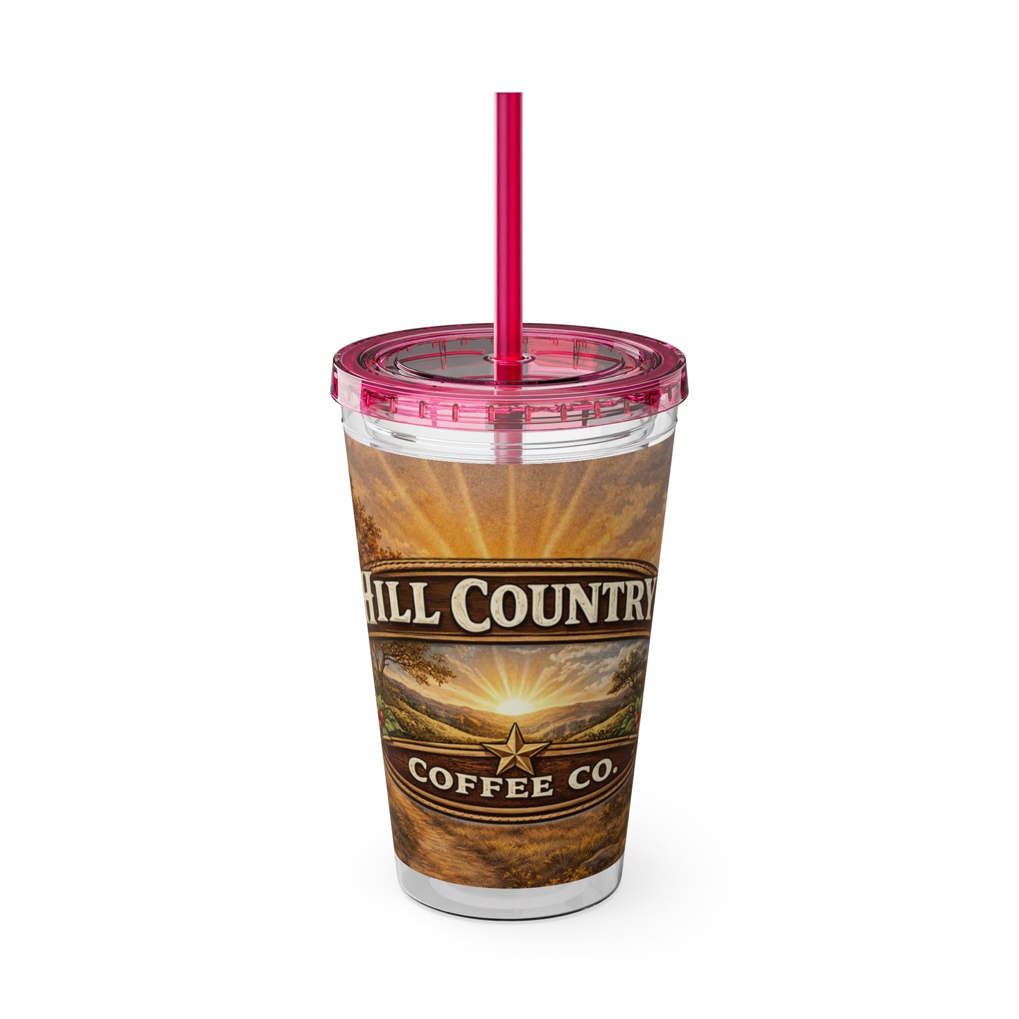 Hill Country Coffee Company 16oz Tumbler with Straw — Iced Coffee Travel Cup