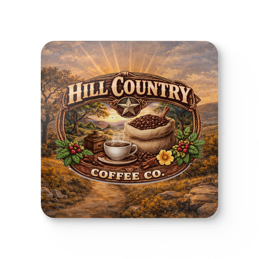 Hill Country Coffee Coaster Set — Calming Hill Country Backdrop (Office & Home) _V2