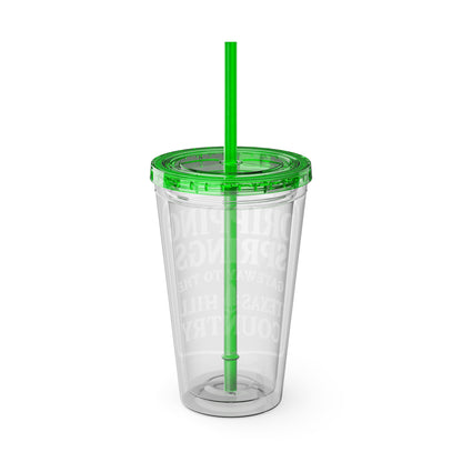 Gateway to Hill Country Sunsplash Tumbler with Straw, 16oz - Perfect for Walks, Workouts, Gifts & School, Customizable Design for Everyone
