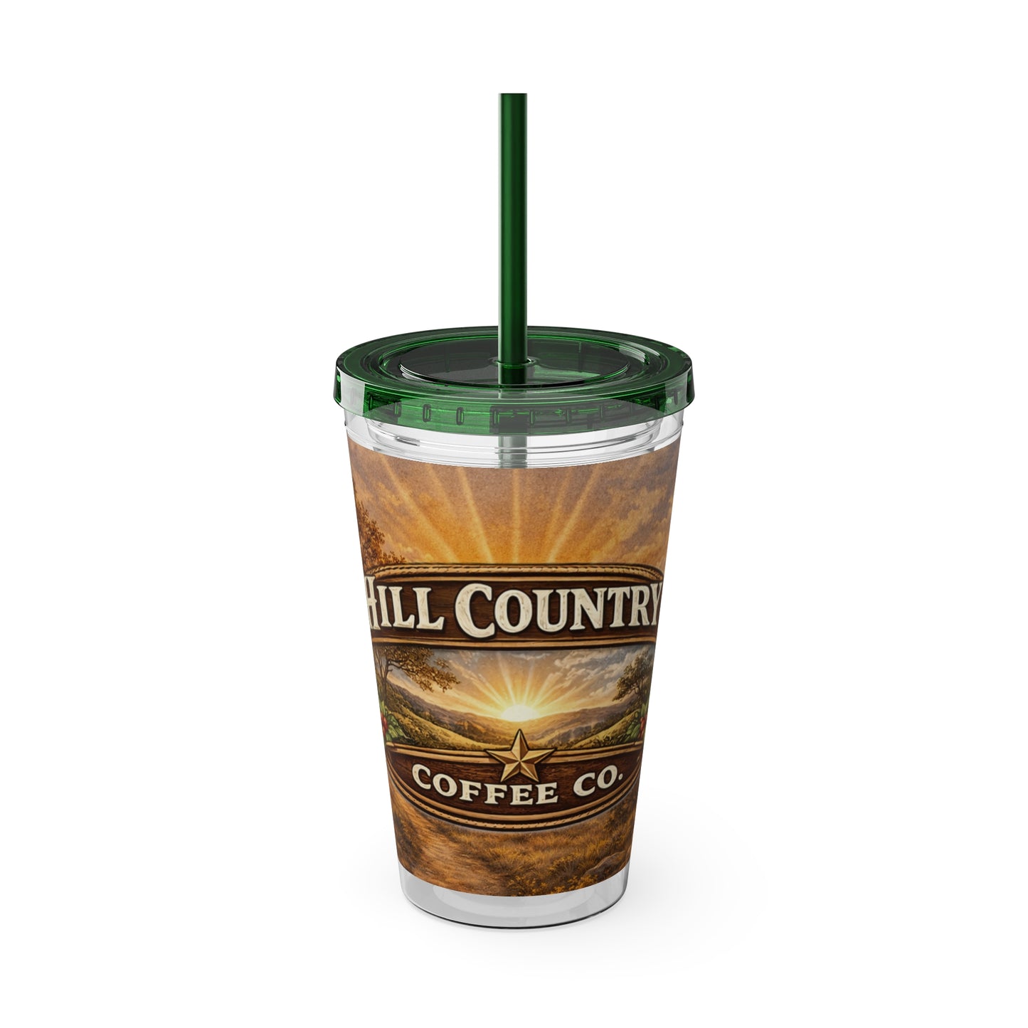 Hill Country Coffee Company 16oz Tumbler with Straw — Iced Coffee Travel Cup