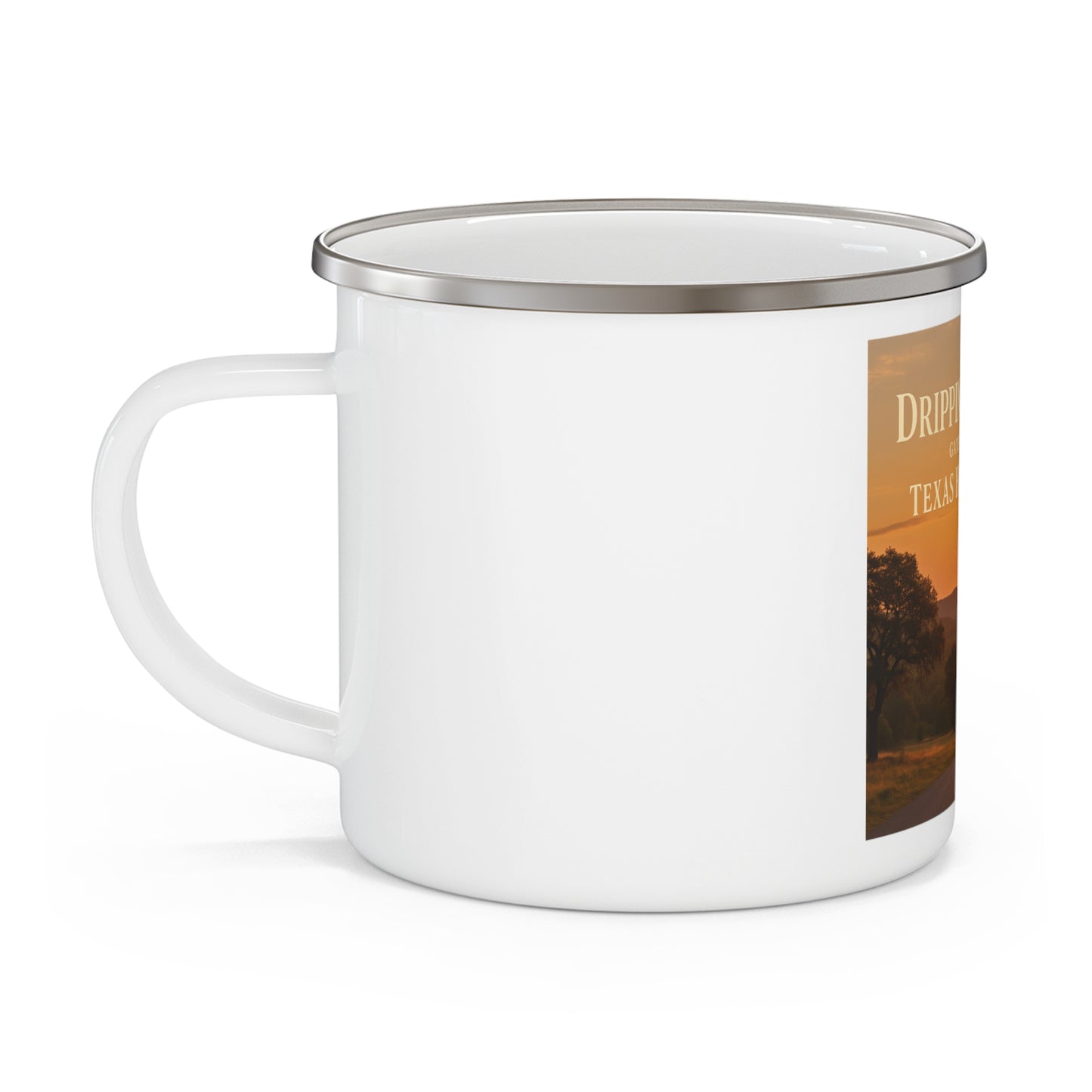 Hill Country Sunset  Enamel Camping Mug — Texas Hill Country Scenic Campfire Cup
