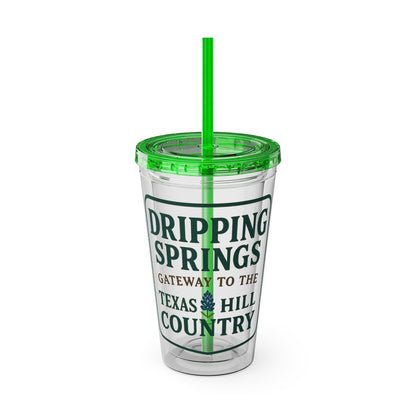Gateway to Hill Country Sunsplash Tumbler with Straw, 16oz - Perfect for Walks, Workouts, Gifts & School, Customizable Design for Everyone