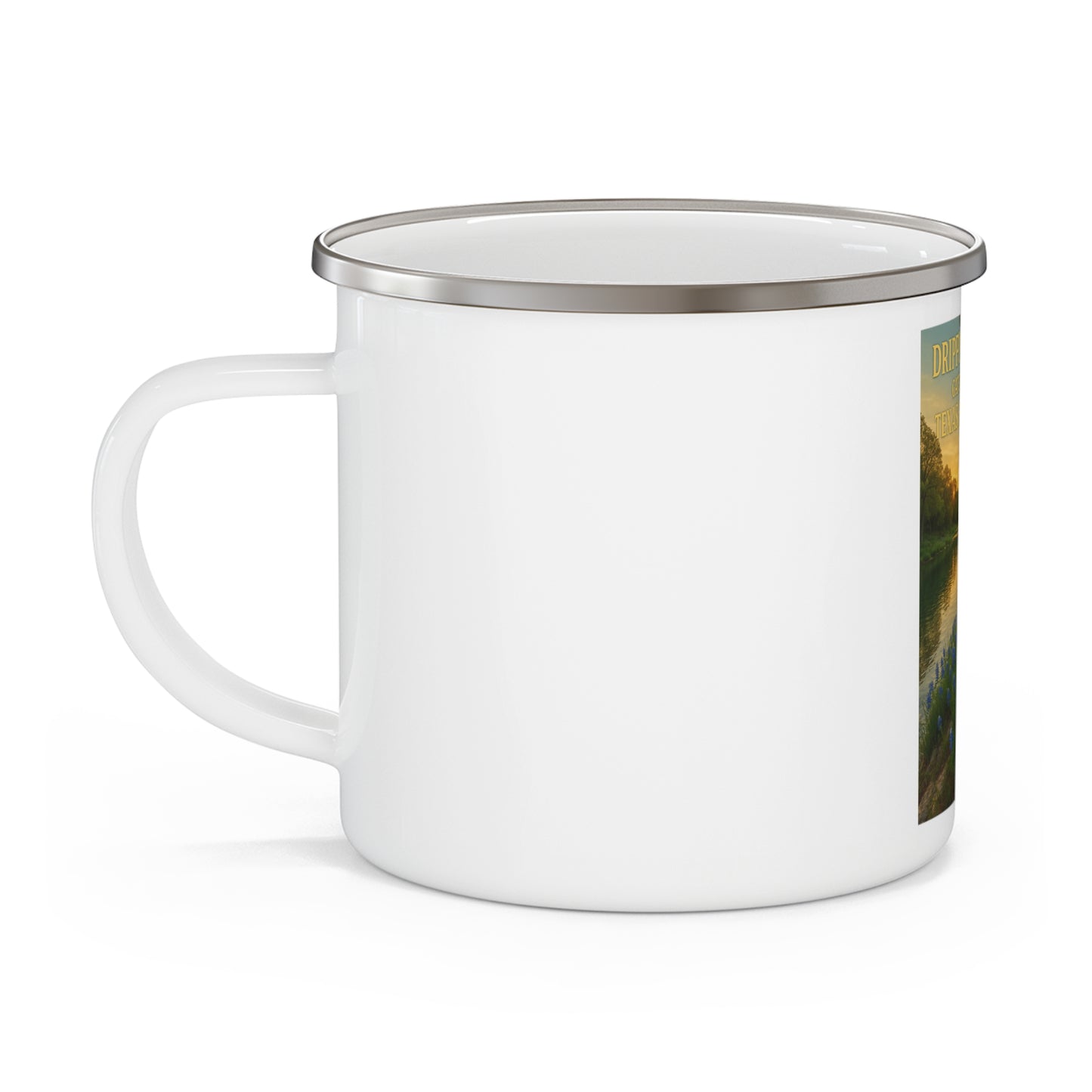 Hill Country Rivers Enamel Camping Mug — Texas Hill Country Scenic Campfire Cup