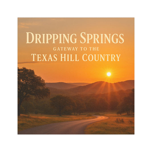 Dripping Springs Texas Hill Country Car Magnet — Scenic Souvenir Magnet with Bluebonnets
