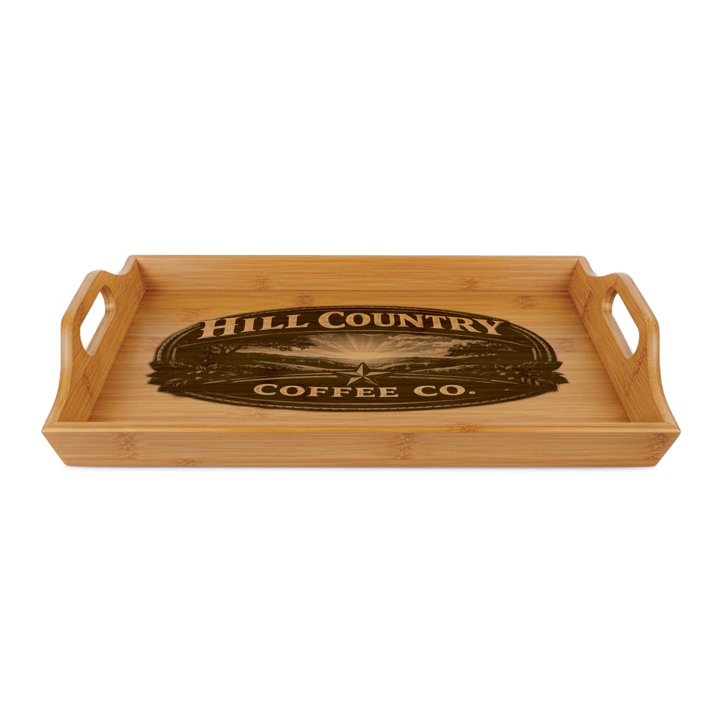 Hill Country Coffee Company Bamboo Serving Tray — Engraved Coffee & Snack Tray