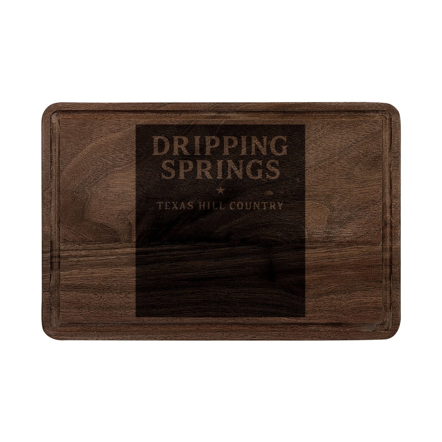 Engraved Wooden Cutting Board - Dripping Springs Texas Hill Country Logo