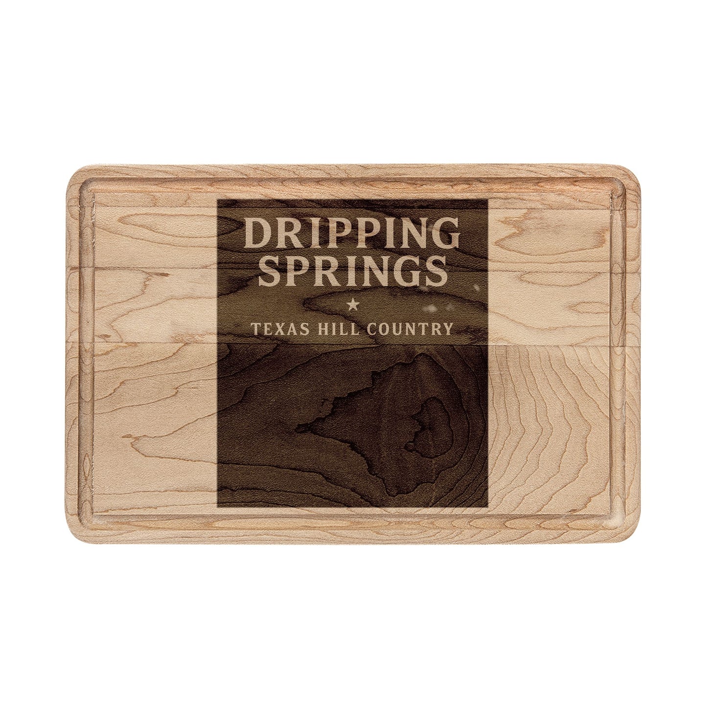 Engraved Wooden Cutting Board - Dripping Springs Texas Hill Country Logo
