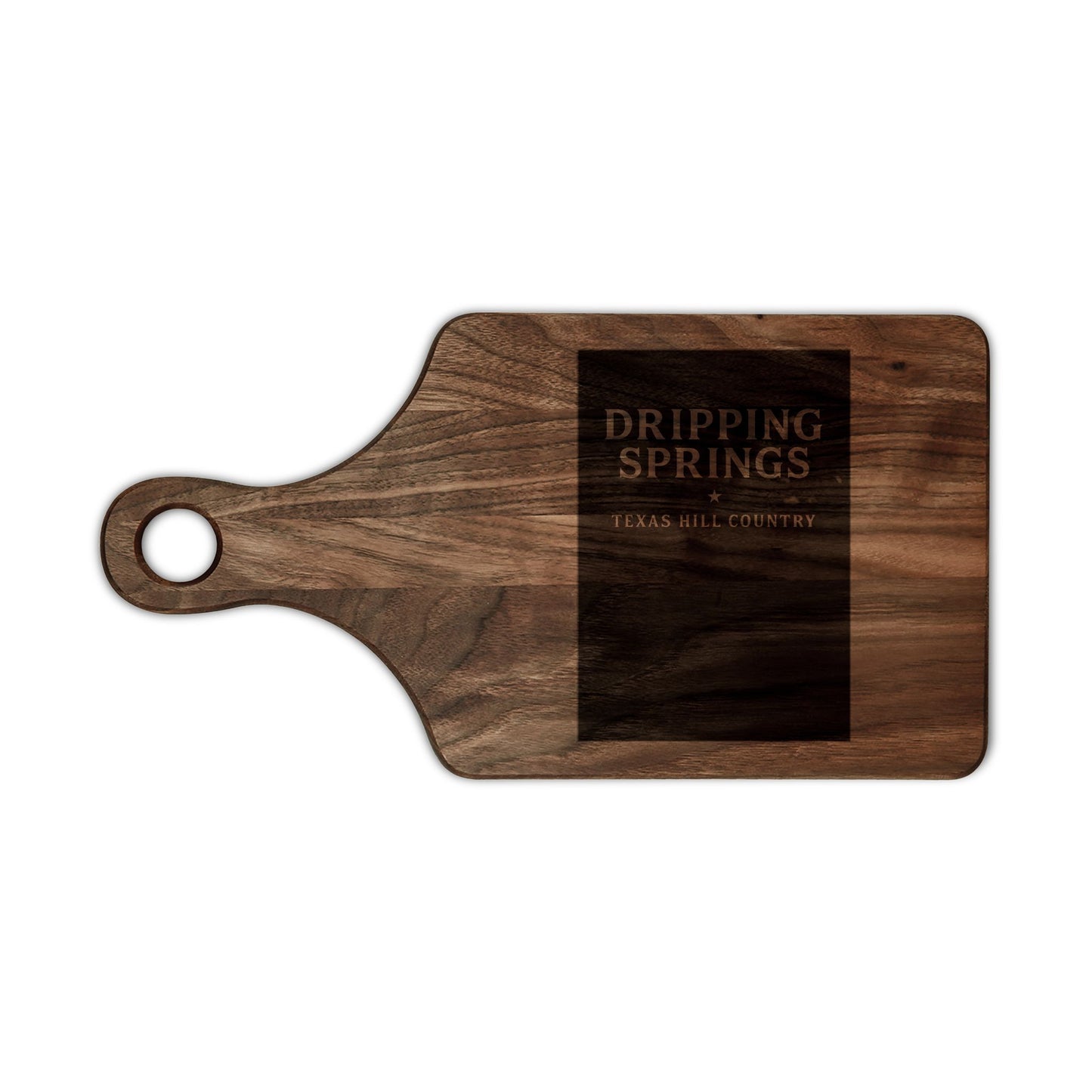 Engraved Wooden Cutting Board - Dripping Springs Texas Hill Country Logo