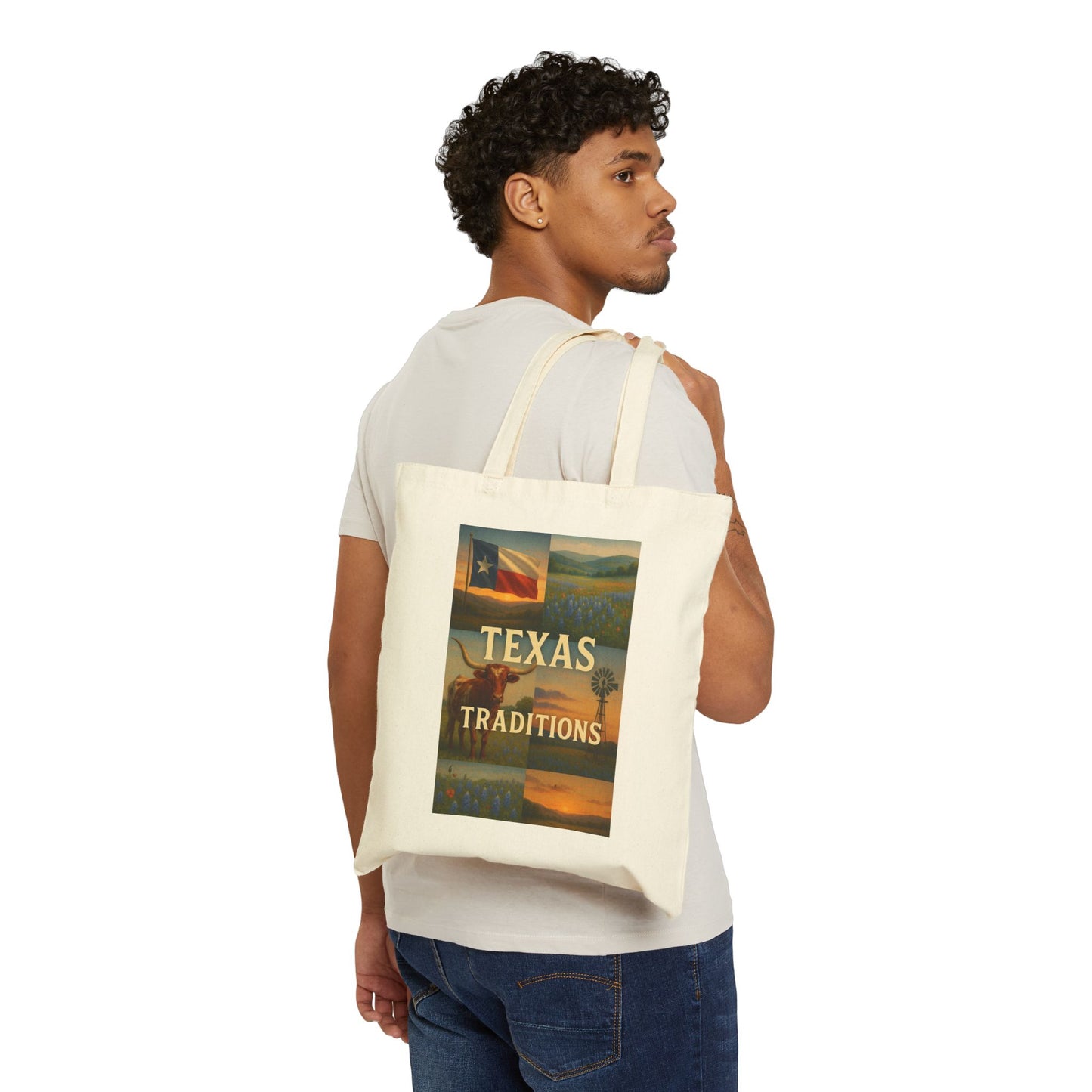 Texas Traditions Canvas Tote — Texas Flag & Longhorn Cotton Tote Bag