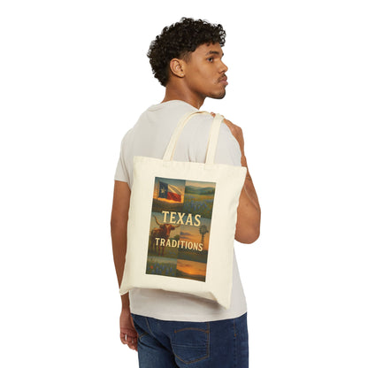 Texas Traditions Canvas Tote — Texas Flag & Longhorn Cotton Tote Bag