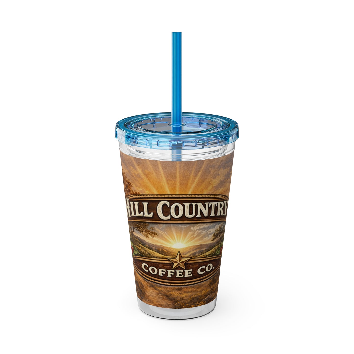 Hill Country Coffee Company 16oz Tumbler with Straw — Iced Coffee Travel Cup