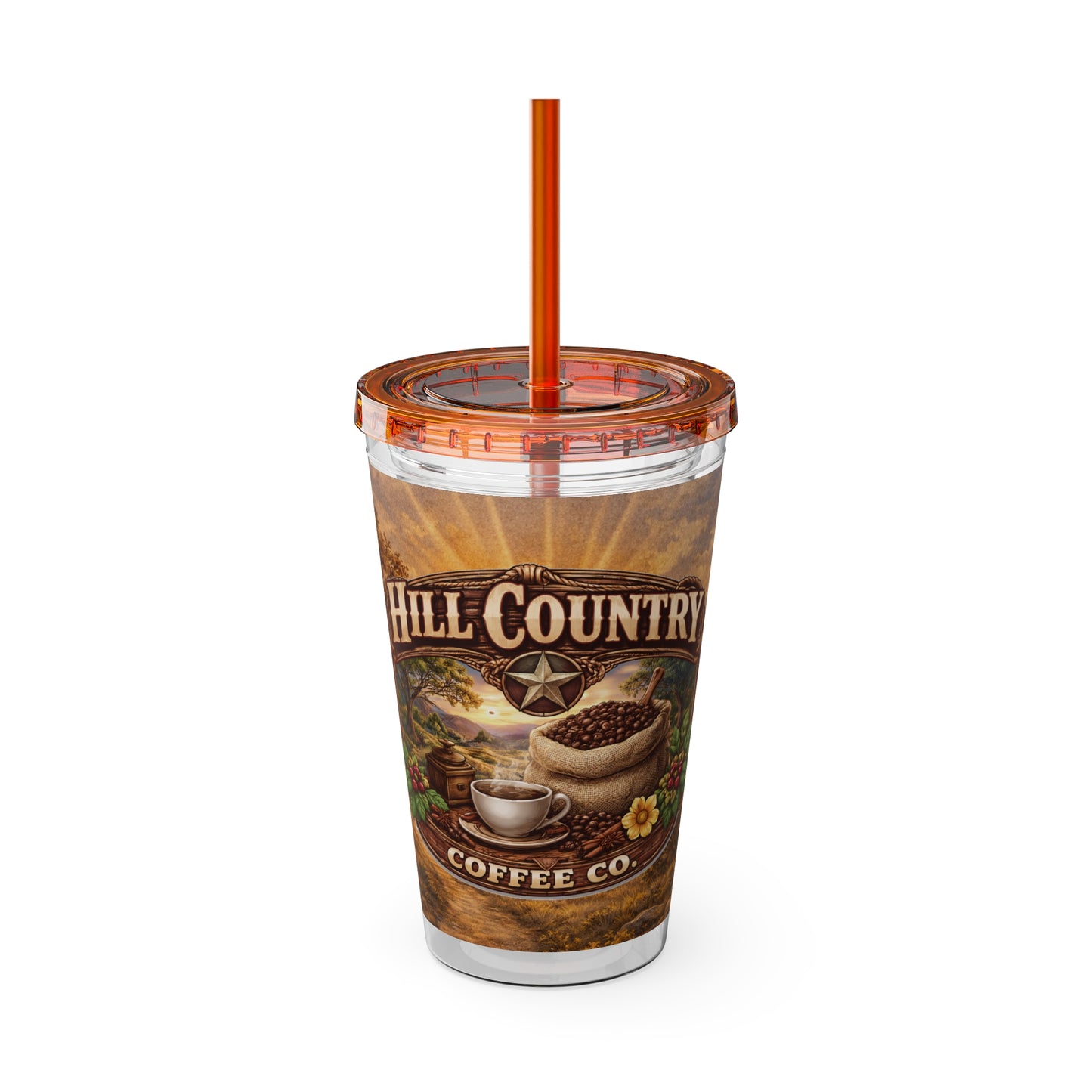 Hill Country Coffee Company 16oz Tumbler with Straw — Iced Coffee Travel Cup