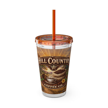 Hill Country Coffee Company 16oz Tumbler with Straw — Iced Coffee Travel Cup