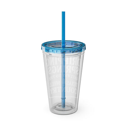 Gateway to Hill Country Sunsplash Tumbler with Straw, 16oz - Perfect for Walks, Workouts, Gifts & School, Customizable Design for Everyone