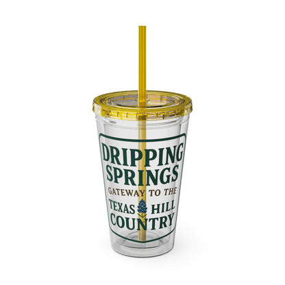 Gateway to Hill Country Sunsplash Tumbler with Straw, 16oz - Perfect for Walks, Workouts, Gifts & School, Customizable Design for Everyone