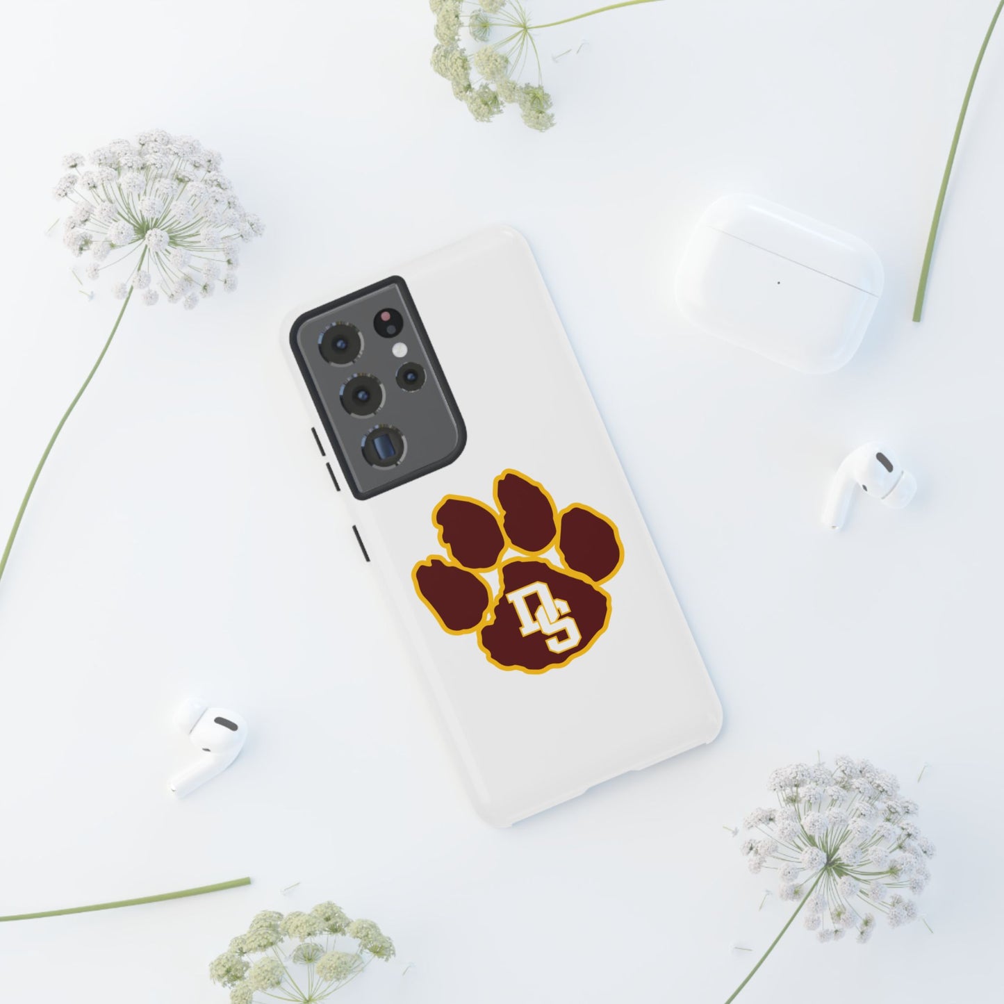 Phone Case — Maroon & Gold Paw Print with DS Monogram