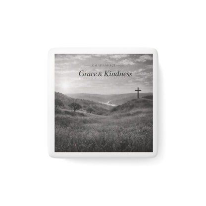 Grace & Kindness Porcelain Magnet — Inspirational Christian Cross Décor