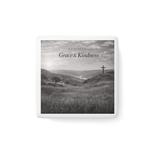 Grace & Kindness Porcelain Magnet — Inspirational Christian Cross Décor