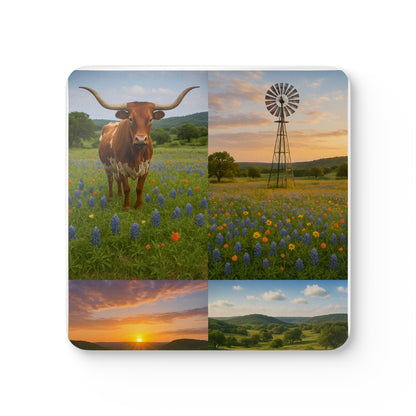 Texas Coaster Set — Hill Country Longhorn & Windmill Cork Drink Coasters