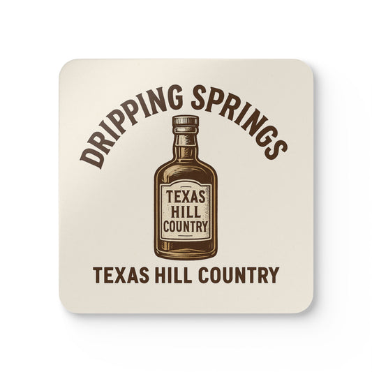 Cork Coaster Set — 'Dripping Springs, Texas Hill Country' Vintage Whiskey Bottle Design