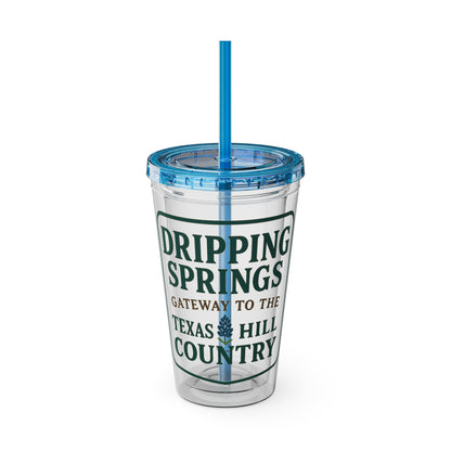 Gateway to Hill Country Sunsplash Tumbler with Straw, 16oz - Perfect for Walks, Workouts, Gifts & School, Customizable Design for Everyone