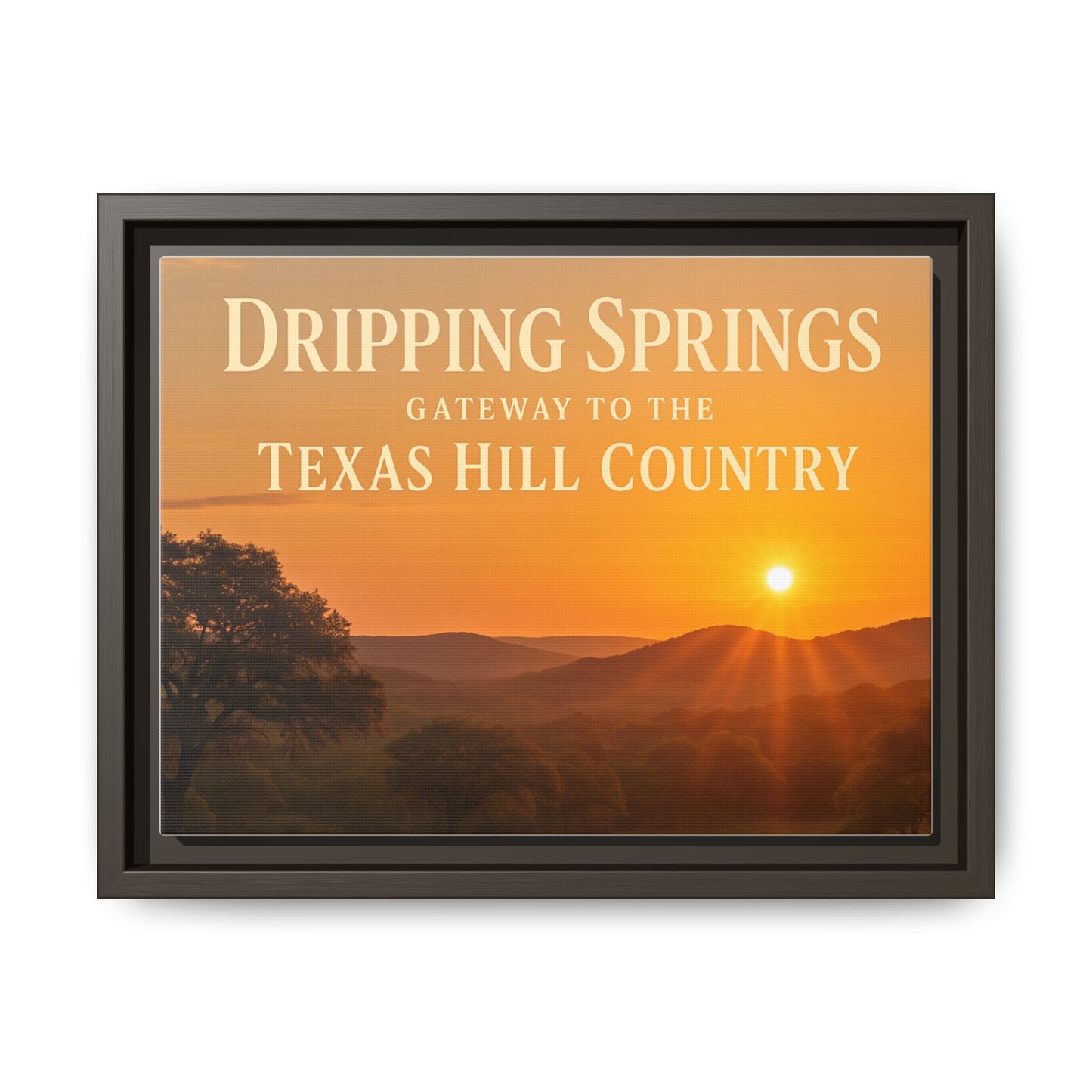 Dripping Springs Texas Hill Country Framed Canvas Wall Art — Sunset Landscape Print