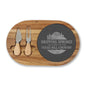 Engraved Acacia Charcuterie Board with Slate Inlay & Cheese Tools — Personalized Hostess Gift