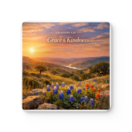 Grace & Kindness Cork Coaster Set — Galatians 5:22 Scenic Floral Drink Coasters (4-Pack)