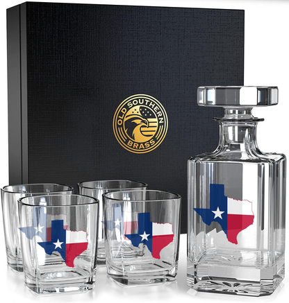 Texas Flag Decanter Whiskey Glass Gift Set - 5 Piece Set
