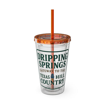 Gateway to Hill Country Sunsplash Tumbler with Straw, 16oz - Perfect for Walks, Workouts, Gifts & School, Customizable Design for Everyone