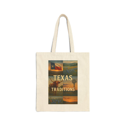 Texas Traditions Canvas Tote — Texas Flag & Longhorn Cotton Tote Bag