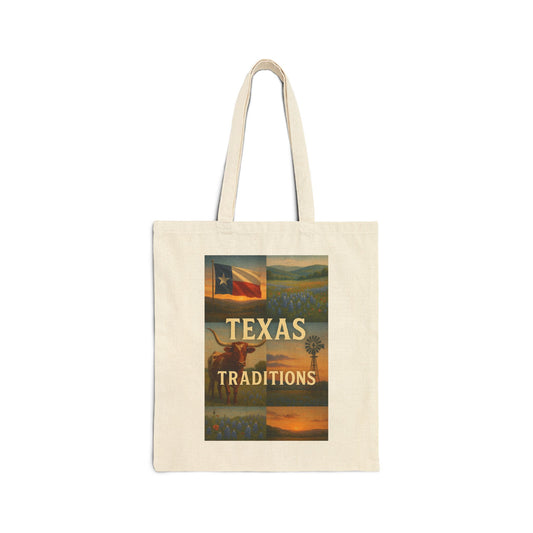 Texas Traditions Canvas Tote — Texas Flag & Longhorn Cotton Tote Bag