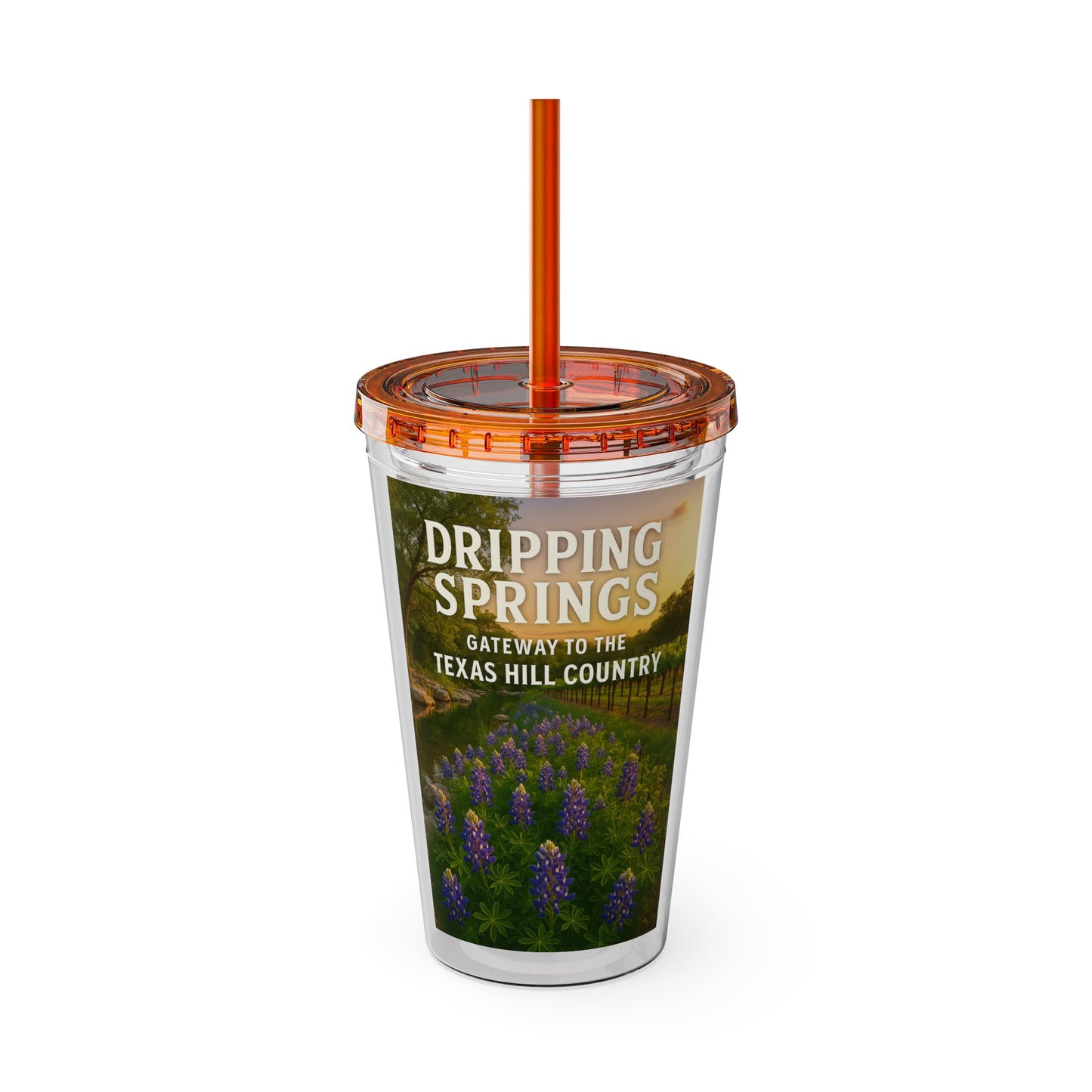 Hill Country Sunsplash Tumbler with Straw, 16oz - Perfect for Walks, Workouts, Gifts & School, Customizable Design for Everyone