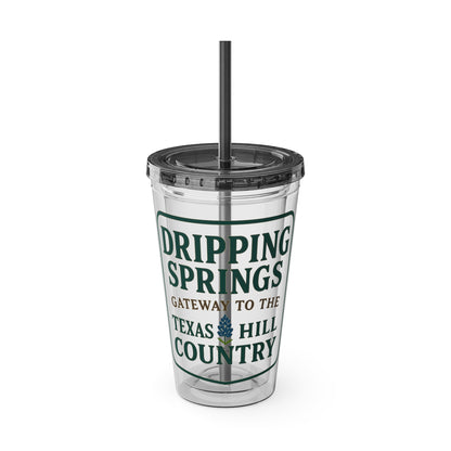 Gateway to Hill Country Sunsplash Tumbler with Straw, 16oz - Perfect for Walks, Workouts, Gifts & School, Customizable Design for Everyone
