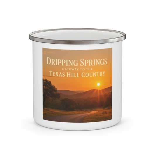 Hill Country Sunset  Enamel Camping Mug — Texas Hill Country Scenic Campfire Cup