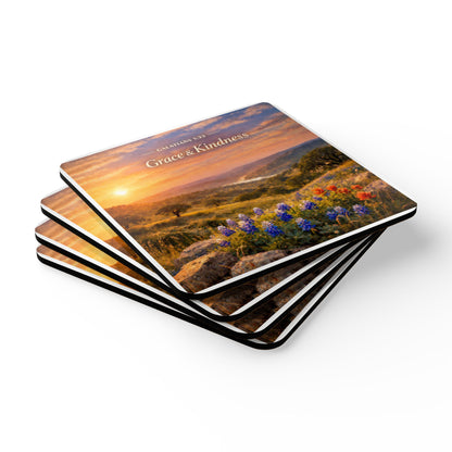 Grace & Kindness Cork Coaster Set — Galatians 5:22 Scenic Floral Drink Coasters (4-Pack)