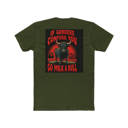 Funny Cow Graphic T-Shirt – ‘Milk a Bull If Still Confused’ Humor Tee for Ranch & Farm Life, Unisex Cotton Shirt