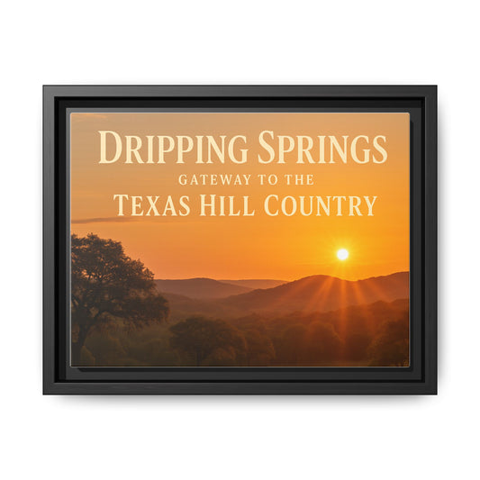 Dripping Springs Texas Hill Country Framed Canvas Wall Art — Sunset Landscape Print