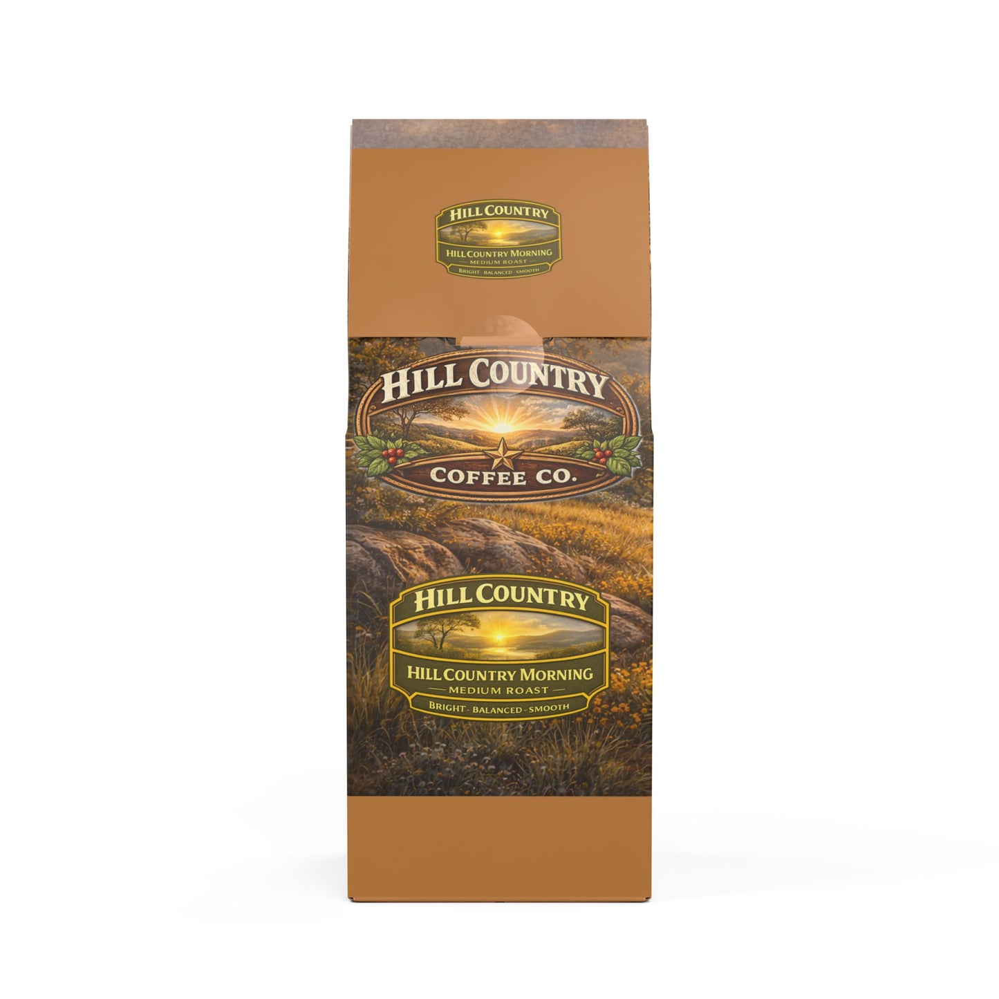 Hill Country Coffee Co. packaging on a white background