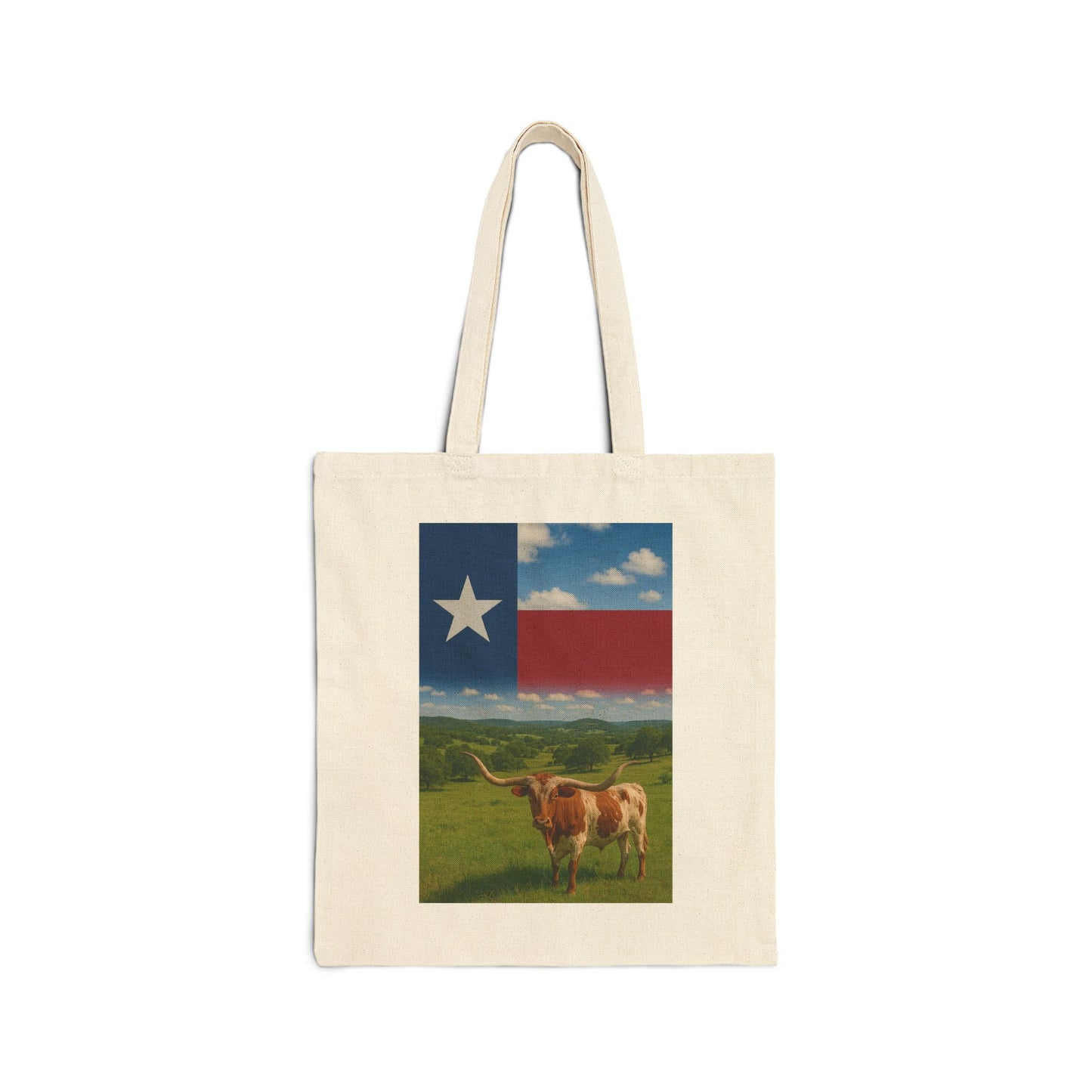 Texas Traditions Canvas Tote — Texas Flag & Longhorn Cotton Tote Bag