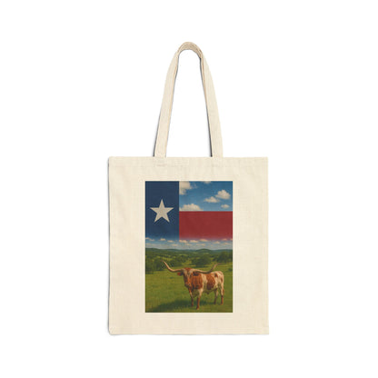 Texas Traditions Canvas Tote — Texas Flag & Longhorn Cotton Tote Bag