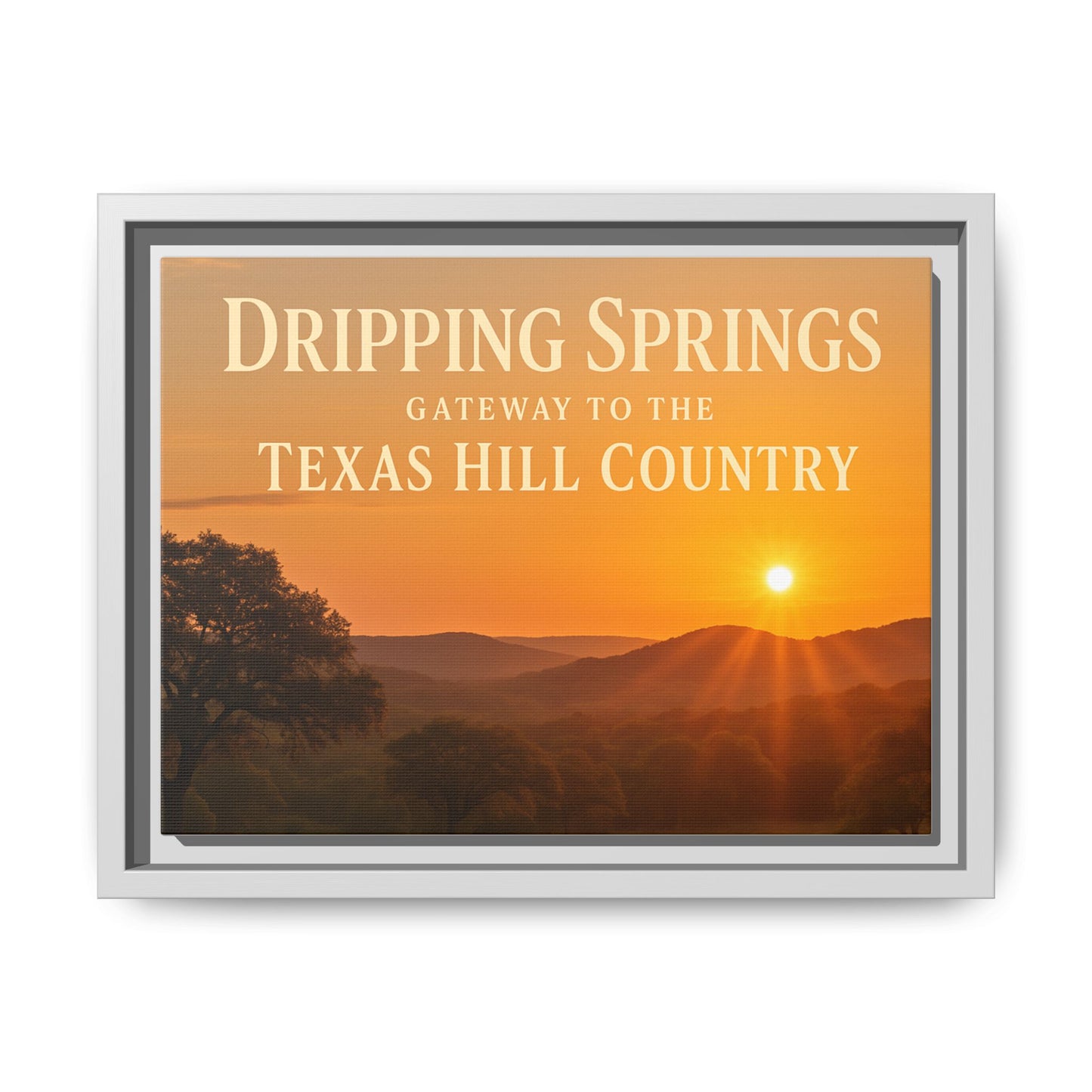 Dripping Springs Texas Hill Country Framed Canvas Wall Art — Sunset Landscape Print