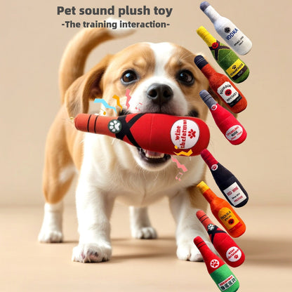 Dog Toy Realistic Wine Bottle Chew-Resistant Self-Entertainment Plush Toy for Cats and Dogs Teeth Cleaning Sound-Making Toy