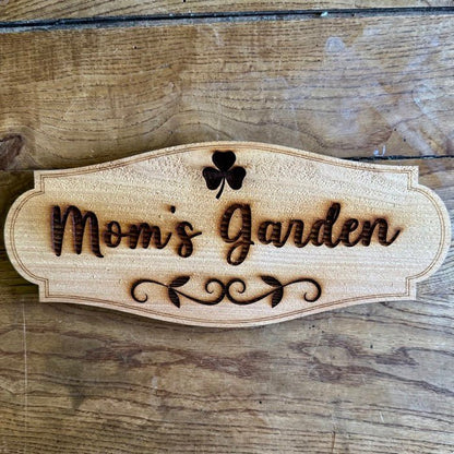 Mom's Garden Sign with Shamrock  - Made in USA with American Cedar